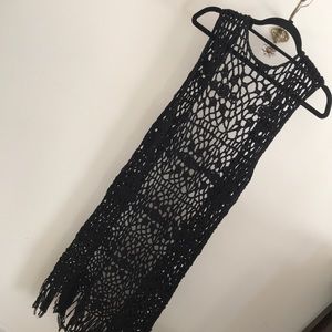 Black Long Crochet Vest Cardigan Forever 21